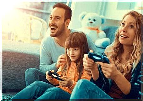 Family plays video games together