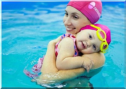 Mother-child swimming